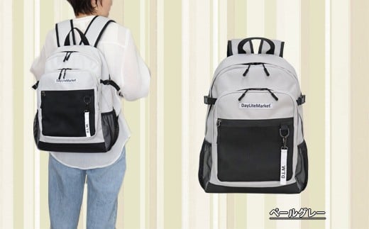 撥水、軽量、ポケット多数、ボックスロゴがお洒落な １０ポケット ２４L   ペールグレー WZ013-4