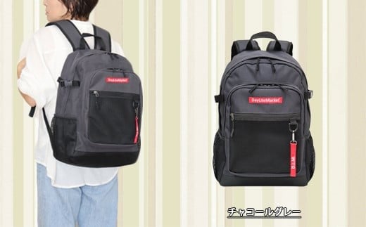 撥水、軽量、ポケット多数、ボックスロゴがお洒落な １０ポケット ２４L   チャコールグレー WZ013-2