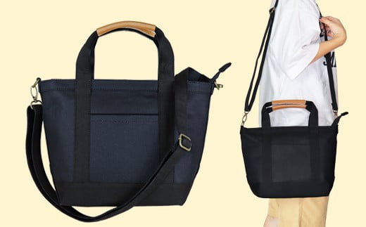 ワックス ショルダートートバッグ 帆布 本革持手 2way ブラック WZ003-1