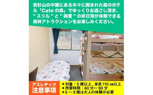 【ボウケンノモリささぐり】アスレチック体験+宿泊（素泊り）セット ３名分 ZZ005