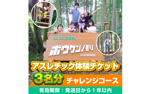 【ボウケンノモリささぐり】アスレチック体験チケット3名分（チャレンジコース）ZZ002
