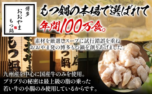 【隔月定期便 年6回発送】「おおやま」もつ鍋 味わい定期便 モツ鍋 鍋 みそ味 しょうゆ味 2人前 3人前 4人前 2種セット 国産牛 小腸 牛ホルモン 牛モツ モツ 冷凍 セット 博多 博多もつ鍋