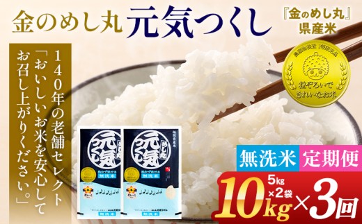 【無洗米】 令和7年産 金のめし丸 元気つくし 合計30kg 10kg (5kg×2袋) ×3回 定期便 白米 精米 お米 ご飯 米 精米 お取り寄せ 福岡 お土産 九州 福岡県産 グルメ 福岡県
