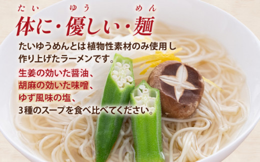食べ比べ たいゆうめん 3種 6食入（ラー麦使用） 博多 ラー麦 味噌 ごま 醤油 生姜 塩 ゆず 植物性 福岡県 福岡 九州 グルメ お取り寄せ