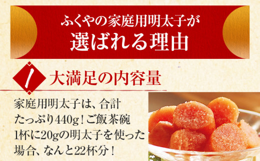 ふくや 明太子 個包装 切れ子 家庭用明太子 たっぷり 440g 110g×4パック 訳あり 辛子明太子 めんたいこ 惣菜 お取り寄せ グルメ 福岡 送料無料