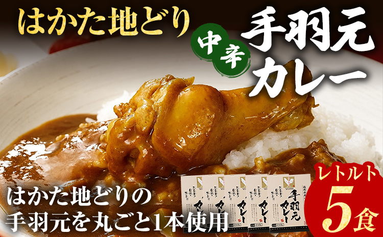 カレー レトルトカレー はかた地どり 地鶏 鶏肉 手羽元 丸ごと1本 中辛 5食 チキンカレー 福岡県産 ご当地 簡単調理 温めるだけ 惣菜 レトルト食品 時短 備蓄 常備食 まとめ買い ランチ