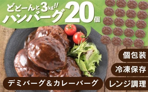 AB417.累計４０万個突破記念！どーんと3㎏!デミ＆カレーハンバーグセット【150g×20個】