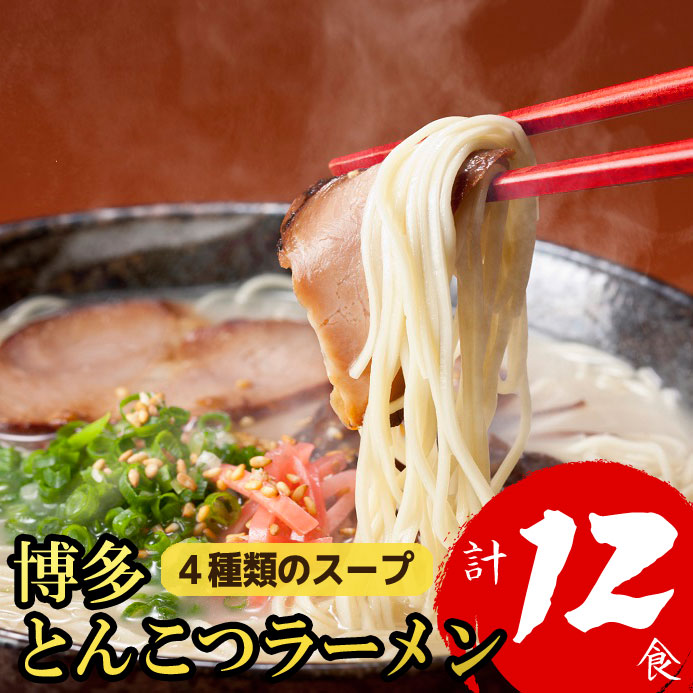 ZG228.博多とんこつラーメン計12食！4種類の本場博多スープ付き【豚骨ラーメン】