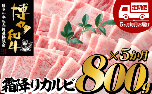 E096.【博多和牛】A４・Ａ５等級こくうま霜降りカルビ焼肉８００ｇ×5か月定期便