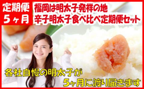 F055.福岡は明太子発祥の地．辛子明太子食べ比べ定期便セット（５ヶ月送付）【辛子明太子】