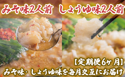 【定期便6ヶ月】博多もつ鍋おおやま　みそ味2人前・しょうゆ味2人前（交互）　AH027