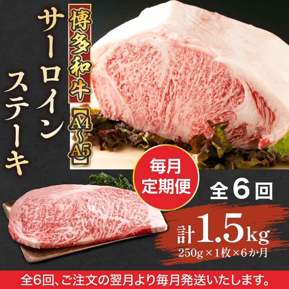 【毎月定期便】【A4〜A5】博多和牛サーロインステーキ　250g[250g×1枚]全6回　AO059