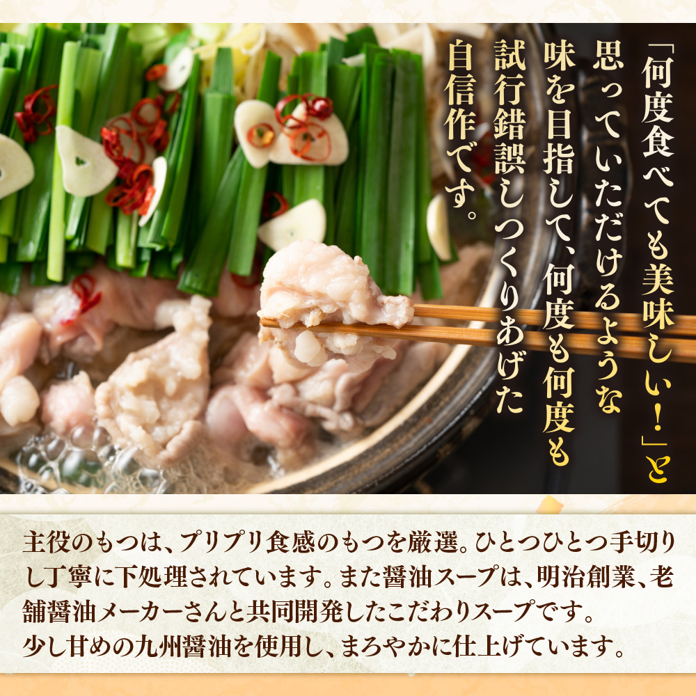 【毎月定期便】博多醤油もつ鍋　3〜4人前セット 全6回　AO108