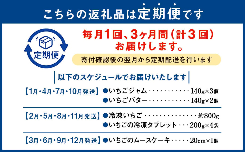 【3ヶ月定期便】【あまおう満喫】いちご デザート セット いちごジャム いちごバター 冷凍いちご いちごムースケーキ