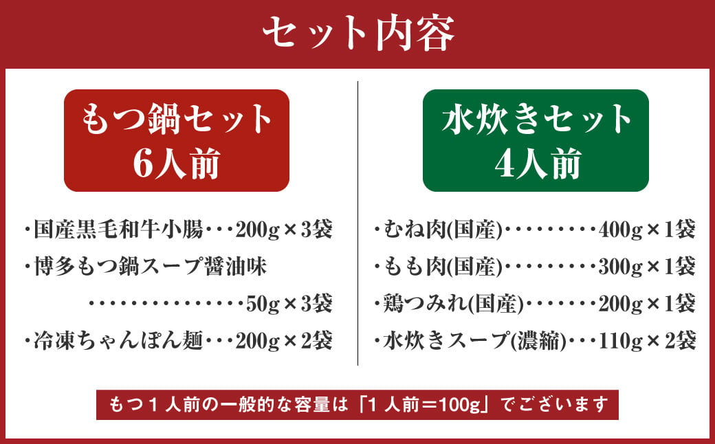 【2025年3月発送】国産黒毛和牛もつ鍋 6人前 冷凍ちゃんぽん・濃縮スープ付＋ハーブ育ちチキン使用！水炊き4人前 合計10人前