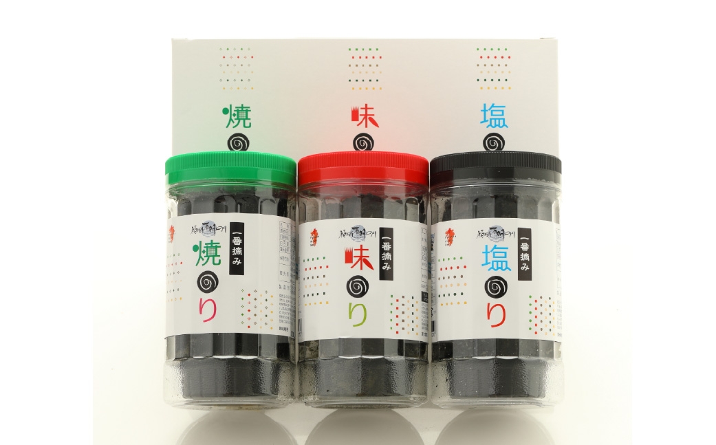 一番摘み 福岡有明のり使用「味のり」「塩のり」「焼のり」 ボトル 3本入 詰合せ 味のり 塩のり 焼のり 海苔 のり ノリ 有明海苔 有明のり