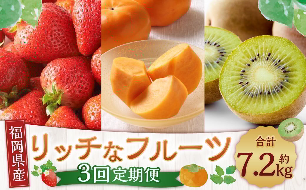 福岡のリッチな フルーツ 3回 定期便 計約 7260g 国産 福岡 イチゴ いちご 苺 柿 キウイ 果物【2025年10月下旬〜2026年12月下旬発送予定】