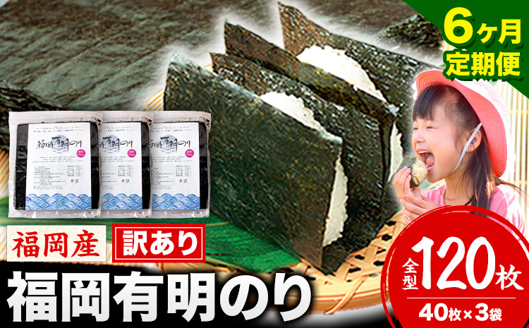 【6ヶ月定期便】有明海苔 全型 120枚 訳あり 海苔 全型 訳あり 福岡有明のり 全型 《お申込み翌月から出荷》海苔 ふるさと納税 海苔 全型 有明 訳あり 海苔 高レビュー 大容量 国産 おにぎり 手巻き 寿司 訳アリ わけあり ワケアリ ご飯のお供 のり