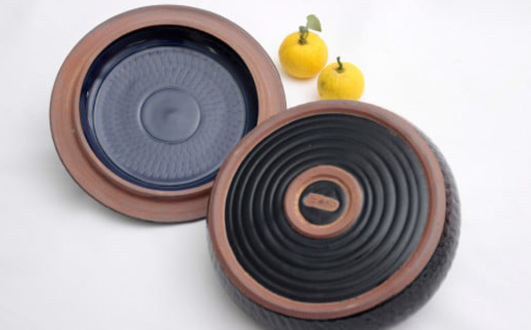 2P1 小石原焼特注キャニスター（瑠璃色）・東峰村産ゆず使用ご当地明太子２７０ｇ