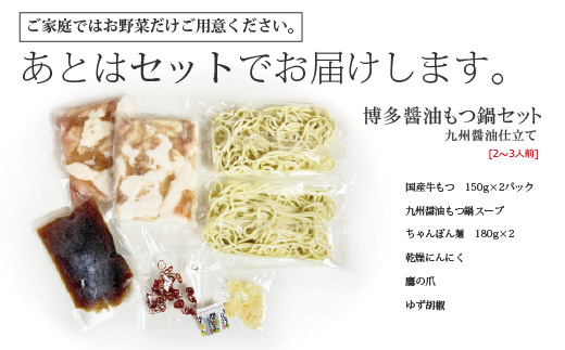 4A16 博多もつ鍋セット(九州醤油仕立て) 2〜3人前 国産牛もつ300g