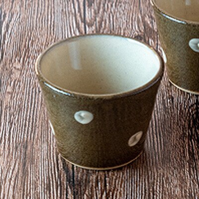 AA9　小石原焼 マルダイ窯 水玉カップ(茶)