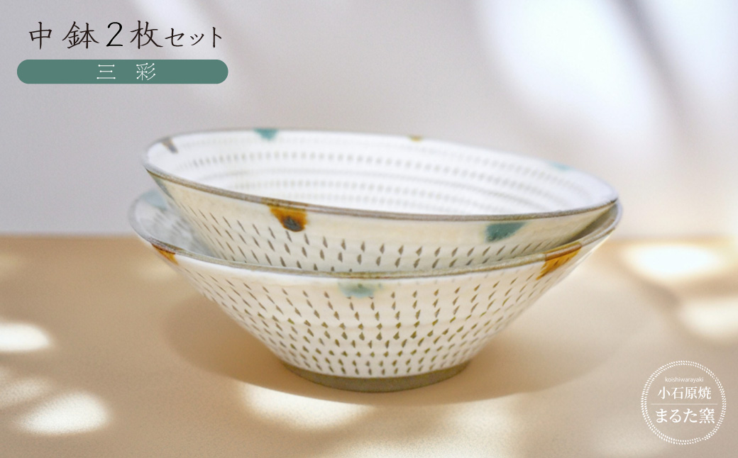 C24 【小石原焼　まるた窯】中鉢2枚セット（三彩）