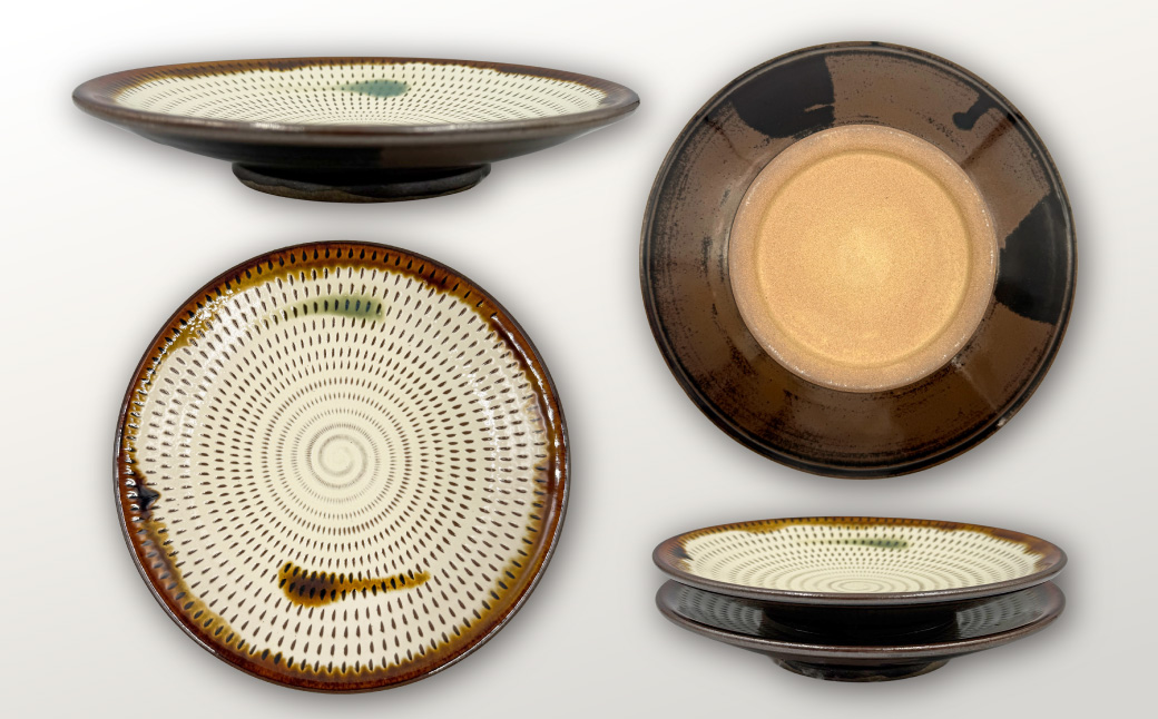 FJ4 【柳瀬本窯元】飛び鉋六寸皿２枚組