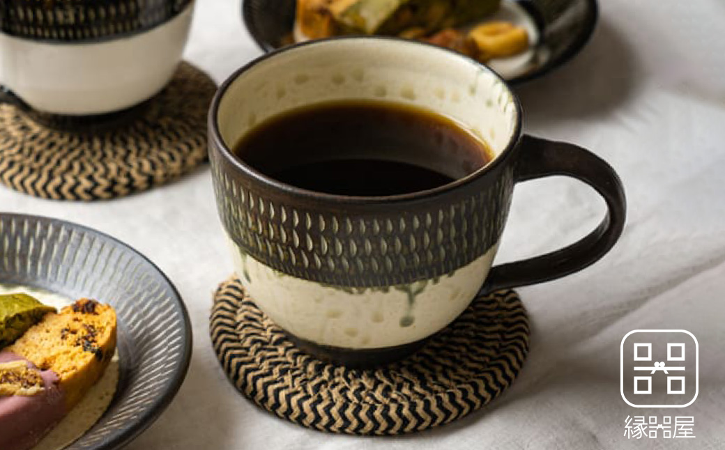 AA47 小石原焼 カネハ窯 飛び鉋モーニングカップ(茶マット)