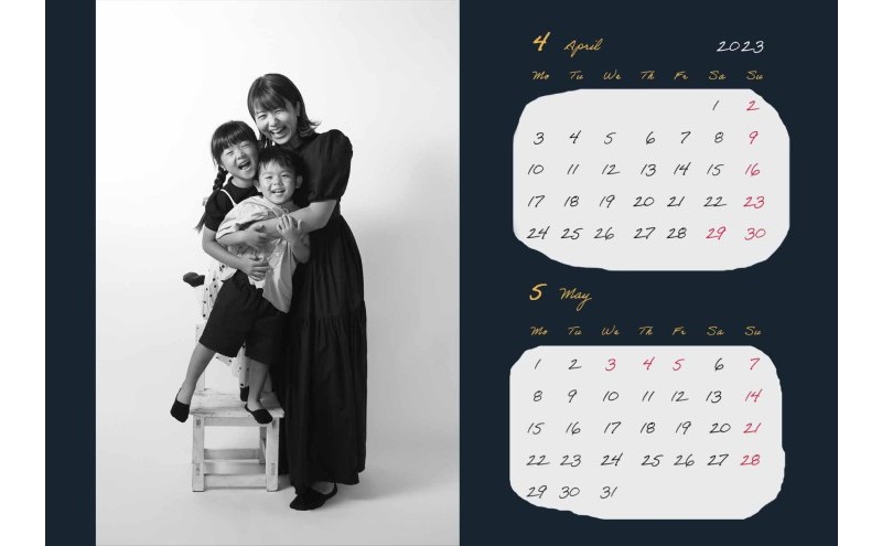 オリジナルカレンダーをデザインします（オリジナルのデザイン・表紙＋6ページ（1ページに2ヶ月記載））