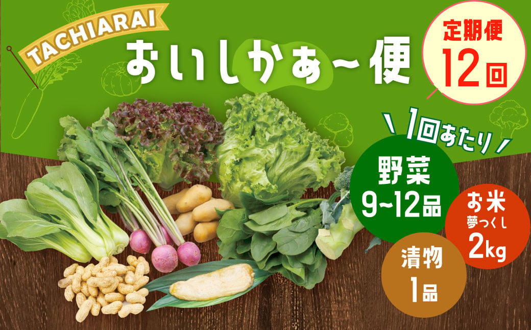 【定期便 年12回】「TACHIARAI」おいしかぁ～便 (夢つくし2kg入) 野菜の詰め合わせ 9～12品