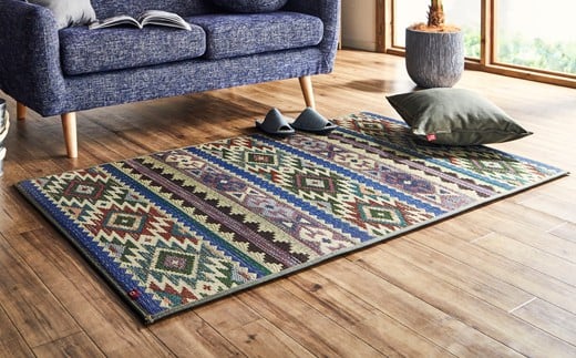 デニム使用い草マットルークス（95×150）（カーキ）　AA073