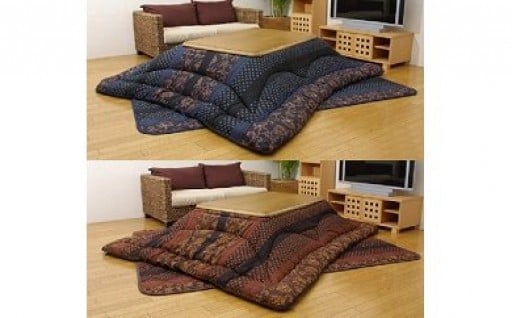 和モダン柄こたつ布団セット　（万葉）（205×205）（ブラウン）　AA127