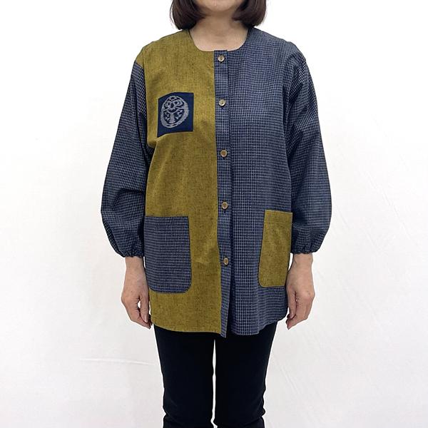 久留米織 民芸調スモック こがね色（からし）【BA059-YE】