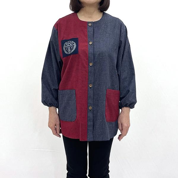 久留米織 民芸調スモック あかね色（赤）【BA059-RE】