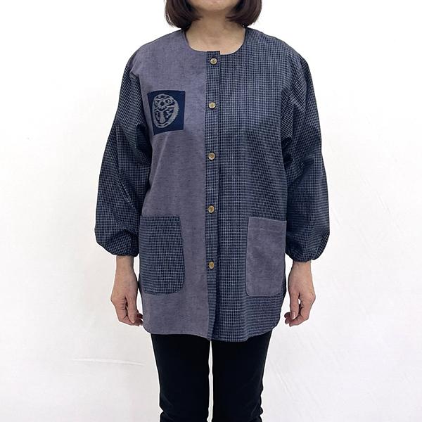 久留米織 民芸調スモック しおん色（パープルグレー）【BA059-PU】