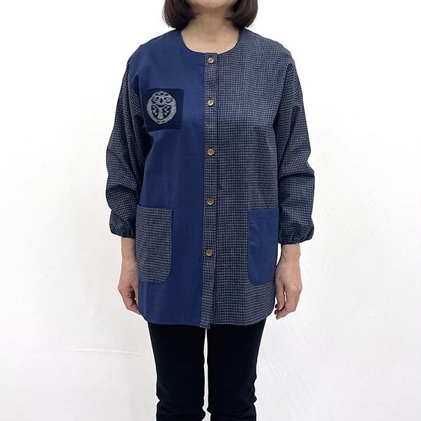 久留米織 民芸調スモック あい色（紺）【BA059-NA】