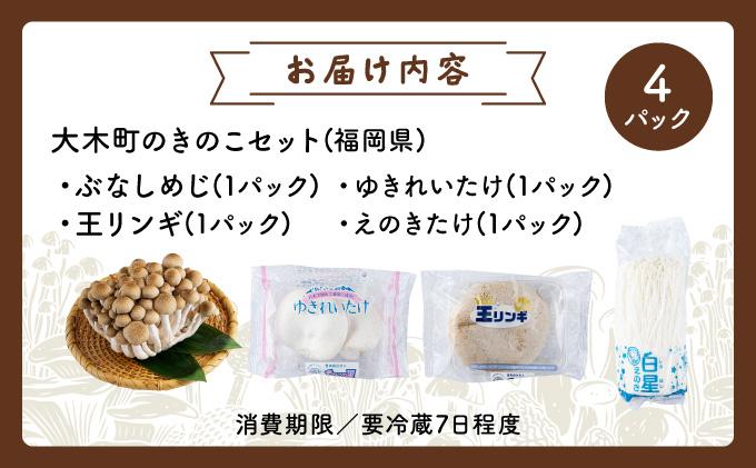 大木町のきのこセット(ぶなしめじ・ゆきれいたけ・王リンギ・えのきたけ各1パック)