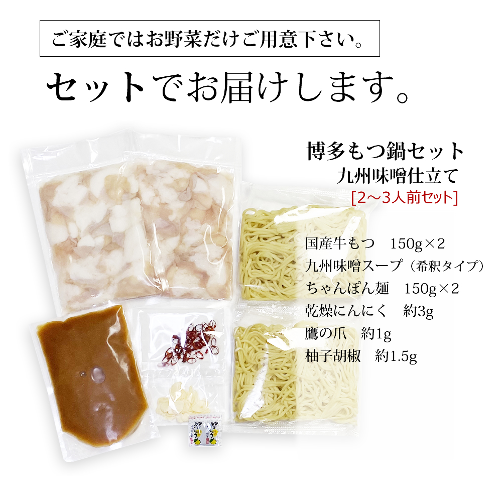 博多もつ鍋セット(九州味噌仕立て) 2～3人前 国産牛もつ300g 4K17