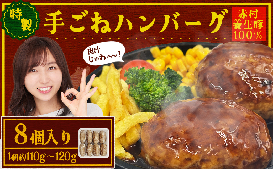 赤村養生館 特製手ごねハンバーグ 8個 B24