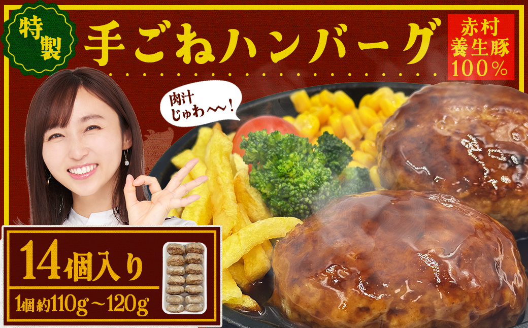 赤村養生館 特製手ごねハンバーグ 14個 B19