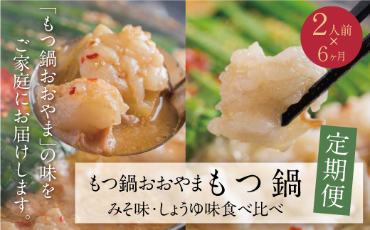 【定期便6ヶ月】博多もつ鍋おおやま みそ味2人前・しょうゆ味2人前（交互）