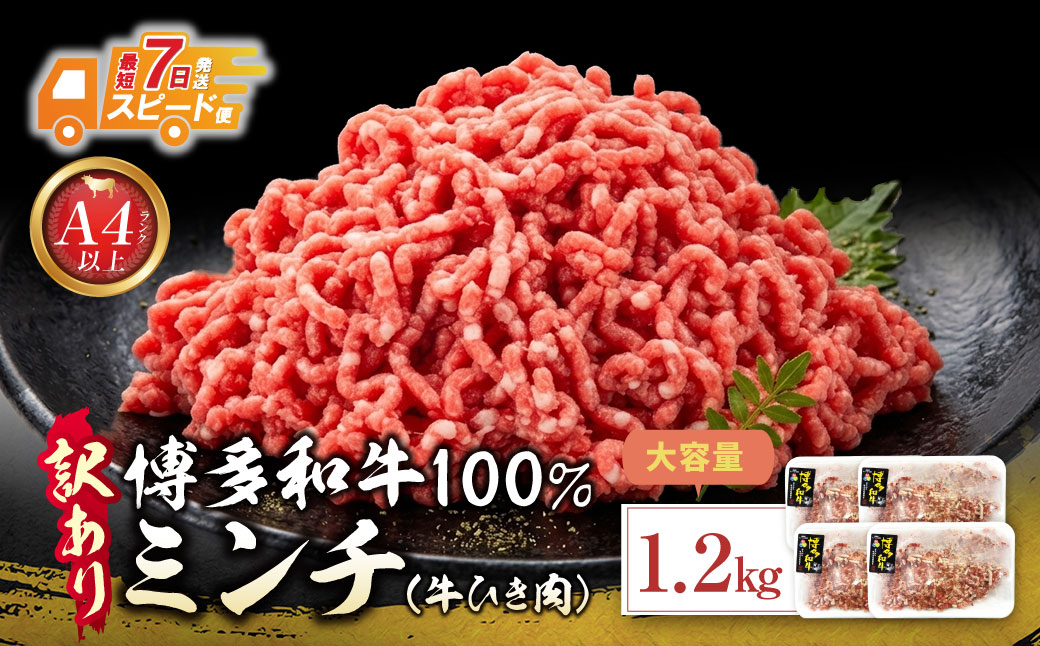 博多和牛100%ミンチ(挽肉)【訳あり】1.2kg(300g×4個)