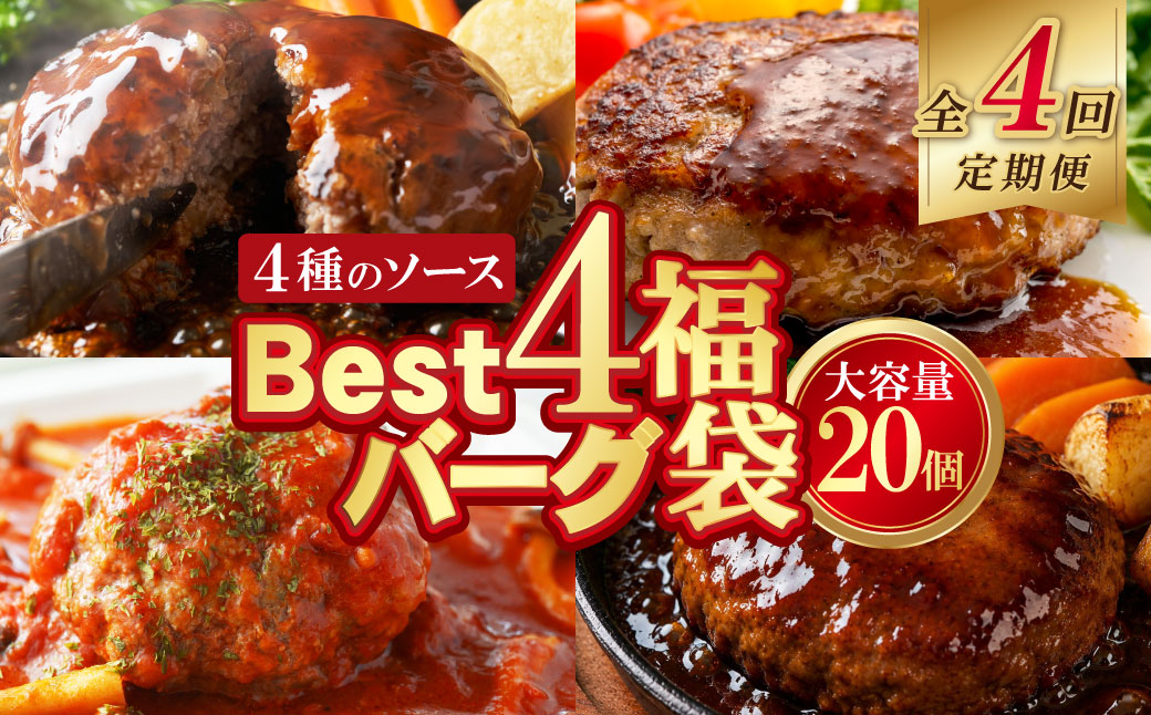 【4回定期便】Best4バーグ ハンバーグ 20個【合挽4種･各5個】