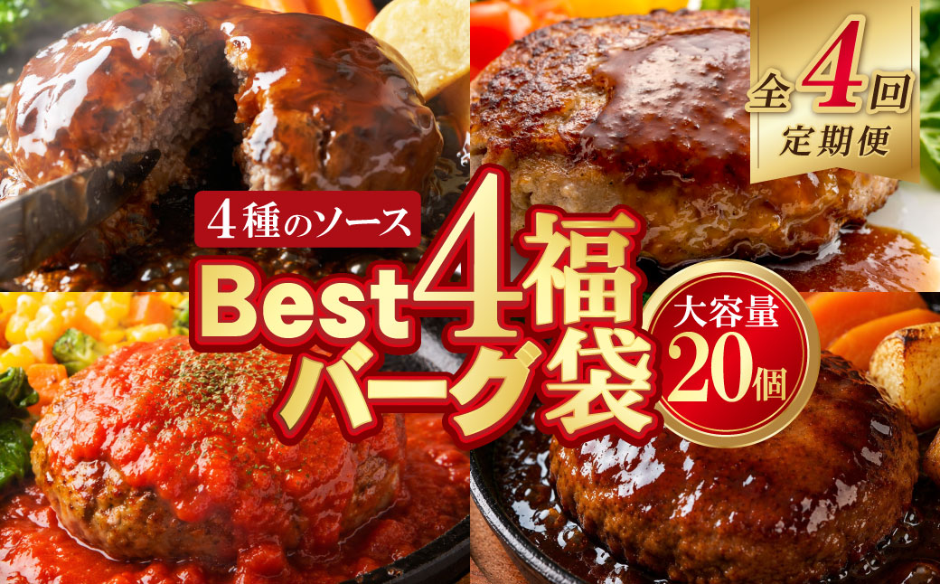 【4回定期便】Best4バーグ ハンバーグ 20個【合挽4種･各5個】
