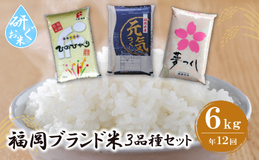 研ぐお米 福岡県産米3品種セット定期便(毎月・年12回)