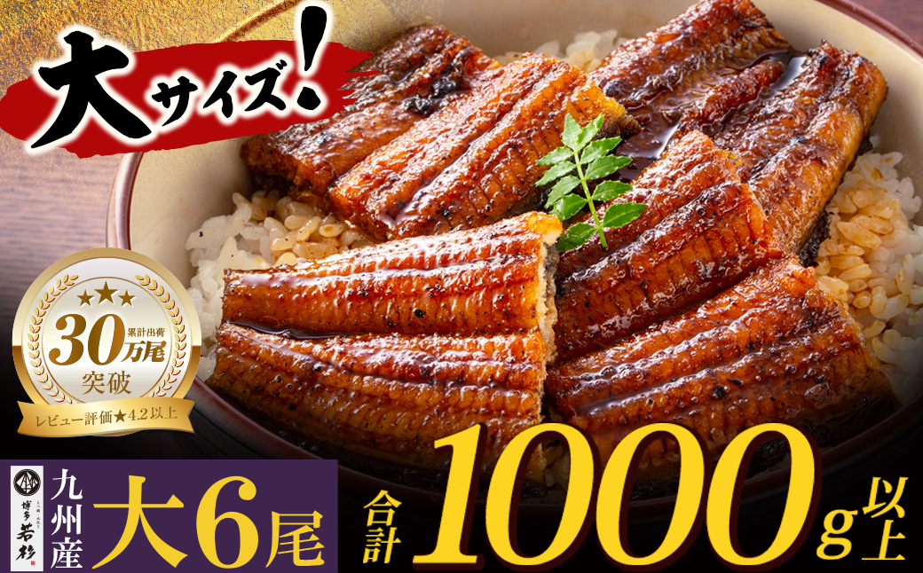 累計販売数229,673件突破  国産うなぎ蒲焼大サイズ6尾（計1000g以上）鰻蒲焼用タレ・山椒付 うなぎ生産量日本一鹿児島県産・宮崎県産・熊本県産