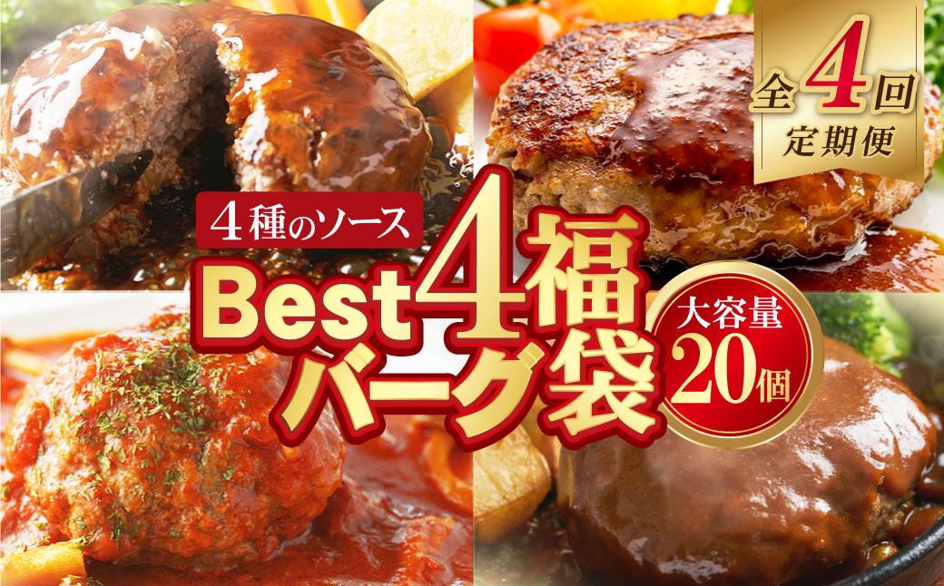 【4回定期便】Best4バーグ ハンバーグ 20個【合挽4種･各5個】
