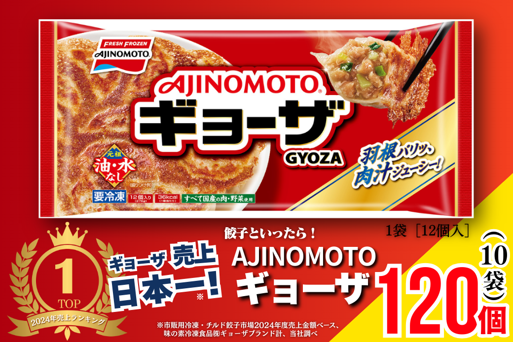 AJINOMOTOギョーザ 10袋 ぎょうざ 120個 味の素 冷凍食品 餃子 簡単調理 加工食品 惣菜 冷凍 佐賀市：B130-047