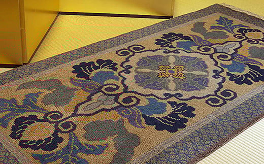 鍋島緞通[手織] 蟹牡丹文縁七宝 丁字茶地：D253-004