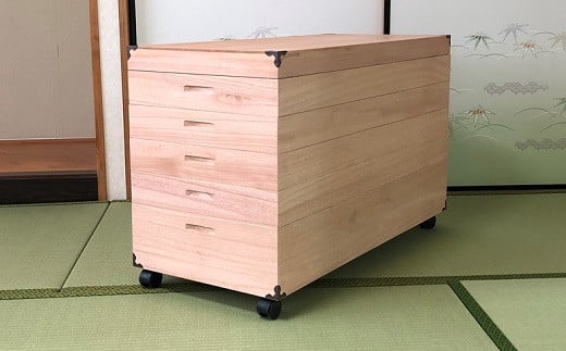 柿渋染め総桐衣裳箱 キャスター付5段 PKR-5C：B880-004